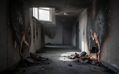 Ein dunkler, betonartiger Kellergang in einem Mehrfamilienhaus mit Spuren eines Brandereignisses an den Wänden. - Foto: über boerse-global.de