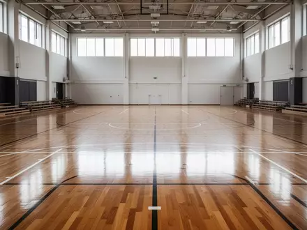 Leeres, poliertes Spielfeld einer Sporthalle mit markierten Linien auf dem Holzboden. - Foto: über boerse-global.de