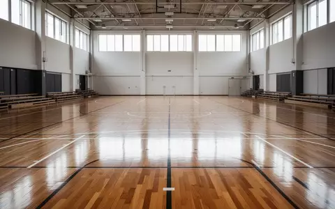 Leeres, poliertes Spielfeld einer Sporthalle mit markierten Linien auf dem Holzboden. - Foto: über boerse-global.de