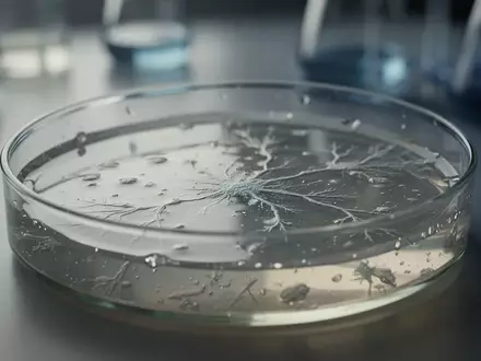 Eine Nahaufnahme einer Petrischale mit einer klaren Agar-Kultur, die mikroskopische, organische Texturen zeigt. - Foto: über boerse-global.de