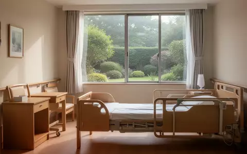 Ein helles, ruhiges Zimmer in einer Senioreneinrichtung mit schlichten Holzmöbeln und Blick in einen Garten. - Foto: über boerse-global.de