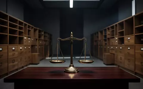Eine schlichte, dunkle Anwaltskanzlei mit einer präzisen Waage auf einem Tisch, die juristische Strenge symbolisiert. - Foto: über boerse-global.de