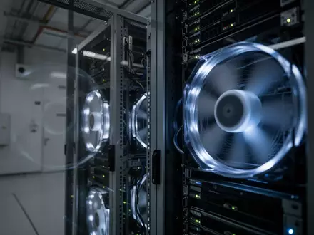 Ein minimalistisch beleuchteter Serverraum mit industriellen Komponenten und kühler Lichtstimmung. - Foto: über boerse-global.de