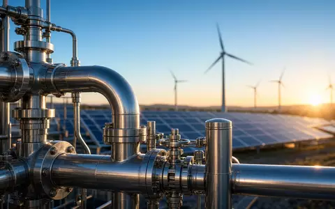 Moderne Industrieanlage für nachhaltige Energien mit Edelstahlrohren bei Sonnenaufgang. - Foto: über boerse-global.de