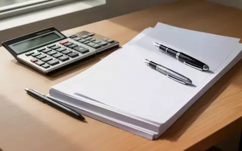 Ein aufgeräumter Schreibtisch mit einem Taschenrechner, einem Füllfederhalter und leeren Formularen in natürlichem Tageslicht. - Foto: über boerse-global.de