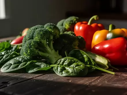 Frisches, gesundes Gemüse wie Brokkoli und Spinat auf einem rustikalen Holztisch als Symbol für eine leberfreundliche Ernährung. - Foto: über boerse-global.de