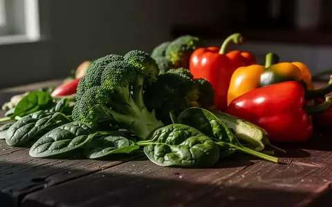 Frisches, gesundes Gemüse wie Brokkoli und Spinat auf einem rustikalen Holztisch als Symbol für eine leberfreundliche Ernährung. - Foto: über boerse-global.de