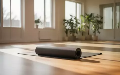 Eine helle, minimalistische Trainingsumgebung mit einer zusammengerollten Yogamatte auf einem Holzboden. - Foto: über boerse-global.de