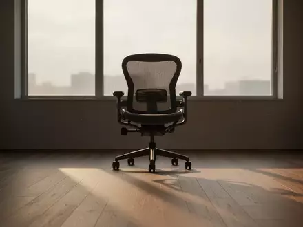 Ein leerer, ruhiger Büroraum mit weichem Tageslicht und einem ergonomischen Stuhl vor einem großen Fenster. - Foto: über boerse-global.de
