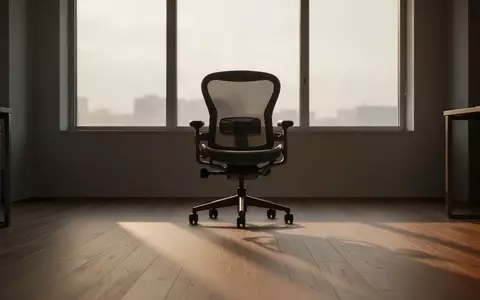Ein leerer, ruhiger Büroraum mit weichem Tageslicht und einem ergonomischen Stuhl vor einem großen Fenster. - Foto: über boerse-global.de