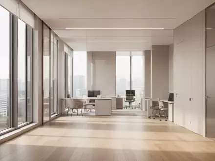 Ein minimalistisch gestalteter Flur in einem modernen Verwaltungsgebäude mit hellem Holzboden und natürlichem Lichteinfall. - Foto: über boerse-global.de
