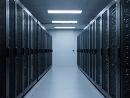Moderne Serverinfrastruktur in einem klimatisierten Rechenzentrum mit blauer Beleuchtung. - Foto: über boerse-global.de