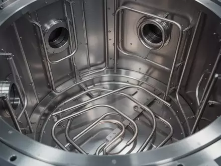Innenraum eines industriellen Vakuumofens mit blanken Metalloberflächen und Heizelementen. - Foto: über boerse-global.de