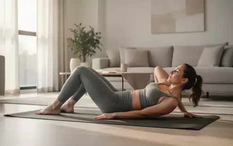 Eine Person führt in einem hellen, modernen Raum eine Übung zur Stärkung der Rumpfmuskulatur auf einer Yogamatte aus. - Foto: über boerse-global.de