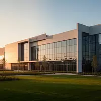 Moderne industrielle Fertigungsanlage mit minimalistischer Architektur und weitläufiger Glasfassade bei Sonnenuntergang. - Foto: über boerse-global.de