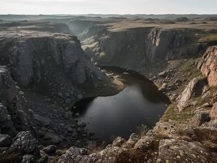 Eine weitläufige, zerklüftete Felslandschaft mit einem tief gelegenen Flussbecken unter natürlichem Tageslicht. - Foto: über boerse-global.de