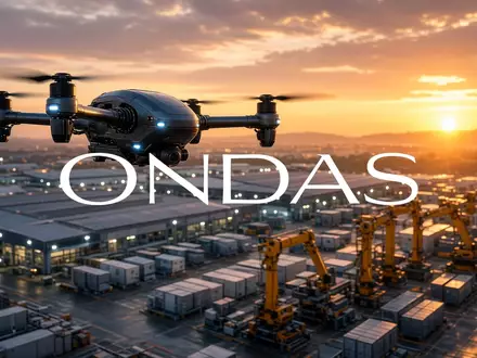 Moderne Industriedrohne über einem automatisierten Logistikzentrum bei Sonnenuntergang. - Foto: über boerse-global.de