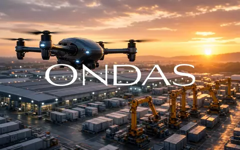 Moderne Industriedrohne über einem automatisierten Logistikzentrum bei Sonnenuntergang. - Foto: über boerse-global.de