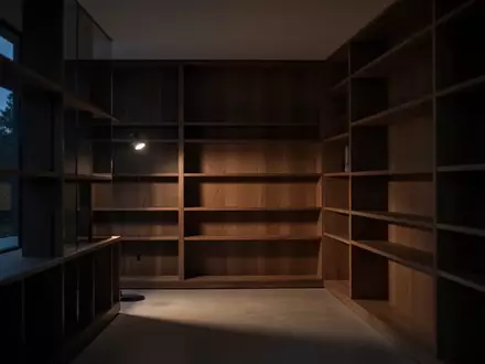 Ein schlichtes, modern eingerichtetes Zimmer in der Abenddämmerung mit weichem Licht und leeren Regalen. - Foto: über boerse-global.de