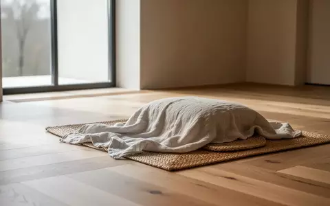 Ein minimalistischer Raum mit hellem Holzboden und einer schlichten Leinenauflage auf einer Matte bei natürlichem Lichteinfall. - Foto: über boerse-global.de
