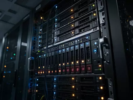 Ein dunkler Serverraum mit blinkenden Leuchtdioden an Hardware-Racks als Symbol für Datensicherheit. - Foto: über boerse-global.de