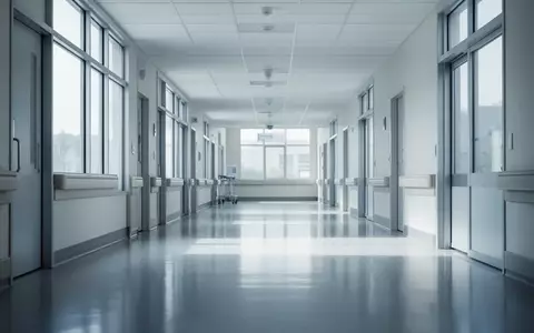 Ein minimalistischer, leerer Krankenhausflur mit einfallendem Tageslicht und glänzenden Bodenbelägen. - Foto: über boerse-global.de