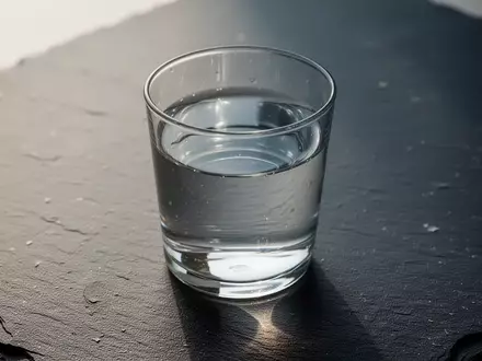 Ein schlichtes Glas mit klarem Wasser auf einer dunklen Schieferplatte bei natürlichem Lichteinfall. - Foto: über boerse-global.de