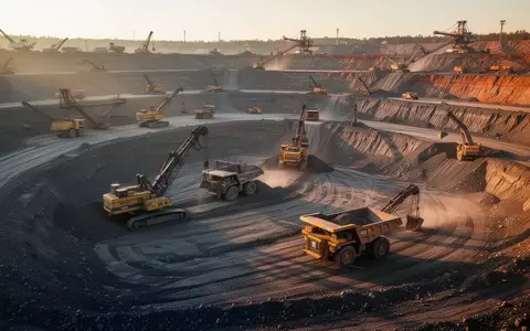 Ein moderner Tagebau mit schweren Maschinen und Lastwagen in einer weitläufigen, terrassierten Landschaft. - Foto: über boerse-global.de