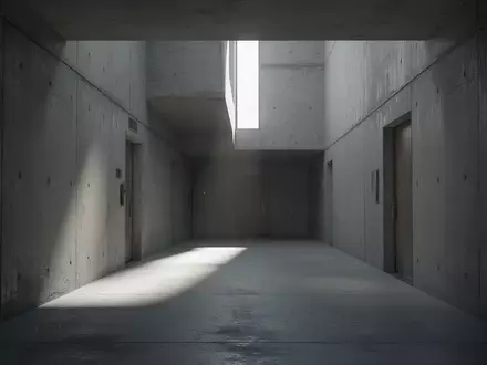 Ein leerer, minimalistischer Flur in einem Verwaltungsgebäude mit kühlem Tageslicht und langen Schatten. - Foto: über boerse-global.de
