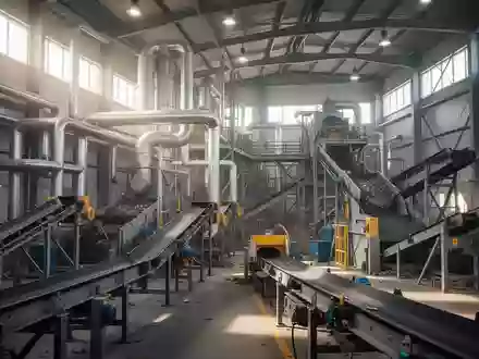 Innenansicht einer modernen Industrieanlage für Recycling mit komplexen Rohrleitungen und Maschinen. - Foto: über boerse-global.de