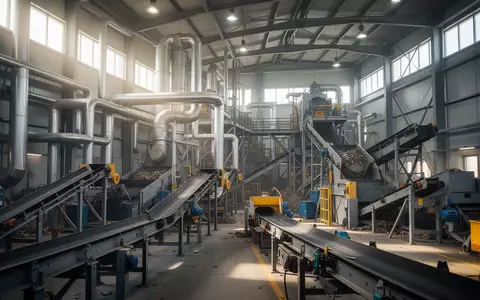 Innenansicht einer modernen Industrieanlage für Recycling mit komplexen Rohrleitungen und Maschinen. - Foto: über boerse-global.de