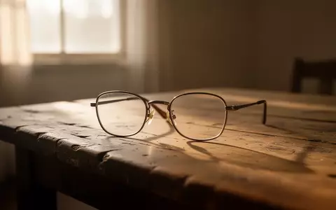 Eine Brille auf einem Holztisch bei sanftem Lichteinfall, die das Thema Sehkraft symbolisiert. - Foto: über boerse-global.de