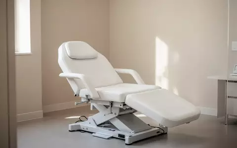 Ein minimalistischer, heller Behandlungsraum in einer Klinik mit einem weißen Behandlungsstuhl in ruhiger Atmosphäre. - Foto: über boerse-global.de