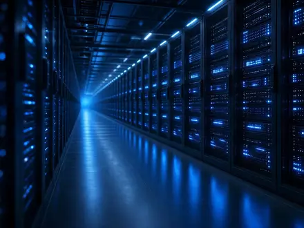 Modernes Rechenzentrum mit leuchtenden Server-Racks als Symbol für digitale Infrastruktur und Cloud-Computing. - Foto: über boerse-global.de