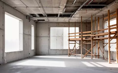 Rohbau eines modernen Gebäudes mit unfertigen Betonwänden und natürlichem Lichteinfall durch Fensteröffnungen. - Foto: über boerse-global.de