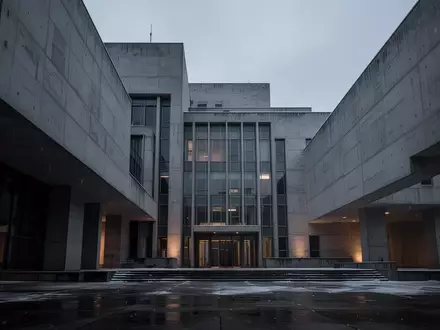 Eine moderne, nüchterne Fassade eines Regierungsgebäudes in der Dämmerung, die die Atmosphäre politischer Sparmaßnahmen einfängt. - Foto: über boerse-global.de
