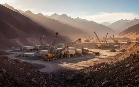 Industrielle Bergbauanlage in einer bergigen Hochlandlandschaft bei Sonnenuntergang. - Foto: über boerse-global.de