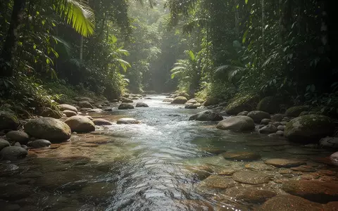 Ein klarer Süßwasserfluss in einer üppigen tropischen Naturumgebung mit Steinen im Wasser. - Foto: über boerse-global.de