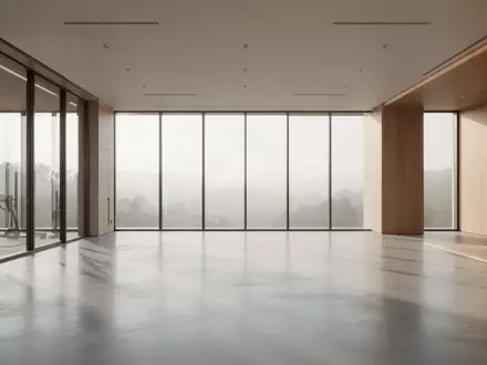 Ein minimalistischer, leerer Fitnessraum mit hellem Tageslicht und Holzelementen in einer modernen Architektur. - Foto: über boerse-global.de