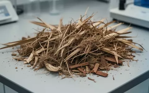 Nahaufnahme von getrockneten pflanzlichen Reststoffen auf einem sterilen Labortisch bei natürlichem Licht. - Foto: über boerse-global.de