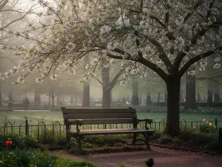 Symbolbild: Parkbank unter einem blühenden Baum - Foto: über boerse-global.de