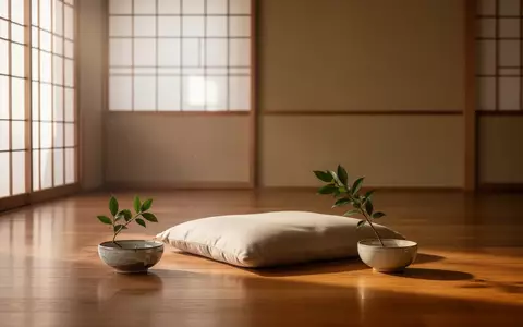 Ein minimalistischer Meditationsraum mit einer Bodenmatte und einem Keramikgefäß in sanftem, natürlichem Licht. - Foto: über boerse-global.de