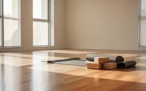 Ein heller, minimalistischer Übungsraum mit einer Yogamatte und Holzklötzen auf einem hellen Holzboden. - Foto: über boerse-global.de