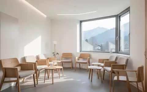 Ein minimalistischer, moderner Wartebereich in einer medizinischen Einrichtung mit hellem Tageslicht. - Foto: über boerse-global.de