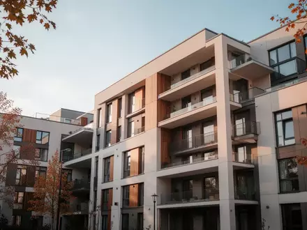 Moderne Fassade eines Wohngebäudes bei Tageslicht mit klaren architektonischen Linien. - Foto: über boerse-global.de