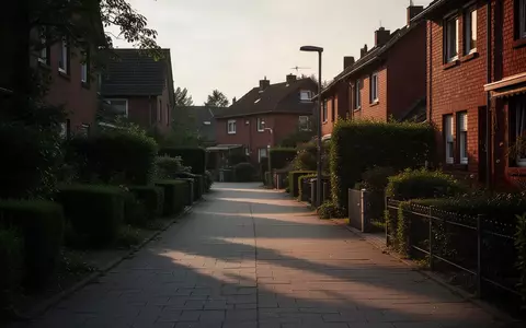 Eine leere Wohnstraße in einer deutschen Vorstadtsiedlung bei Dämmerung mit Einfamilienhäusern und langen Schatten. - Foto: über boerse-global.de