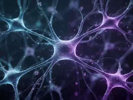 Hochauflösende mikroskopische Aufnahme eines neuronalen Netzwerks mit leuchtenden Proteinstrukturen. - Foto: über boerse-global.de