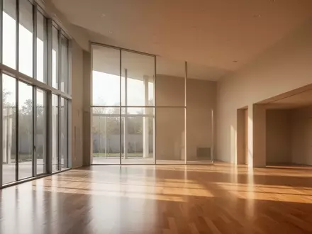 Ein heller, minimalistischer Innenraum eines modernen Gemeindezentrums mit großen Fensterfronten und sanftem Lichteinfall. - Foto: über boerse-global.de