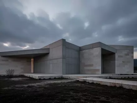 Eine minimalistische, massive Betonarchitektur unter einem bewölkten Himmel, die Stabilität und Beständigkeit symbolisiert. - Foto: über boerse-global.de