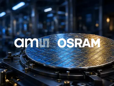 Abstraktes Bild einer Halbleiter-Wafer-Oberfläche in einem High-Tech-Reinraum mit blauer und goldener Beleuchtung. - Foto: über boerse-global.de